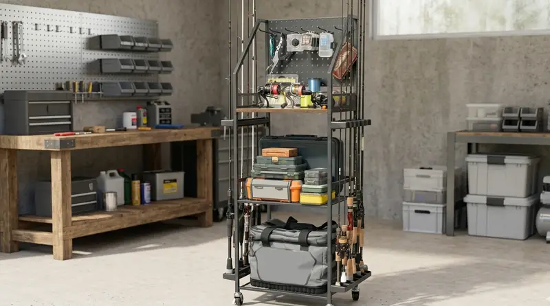 Ultimate Rolling Fishing Gear Organizer: Multi-Tier Carbon Steel Storage Cart