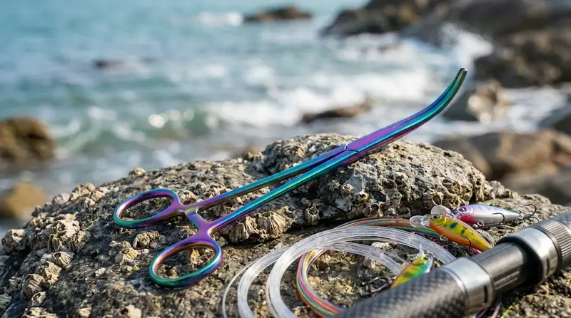 Iridescent Curved Fishing Hemostats: The Ultimate Hook Removal Tool for Rock & Shore Anglers